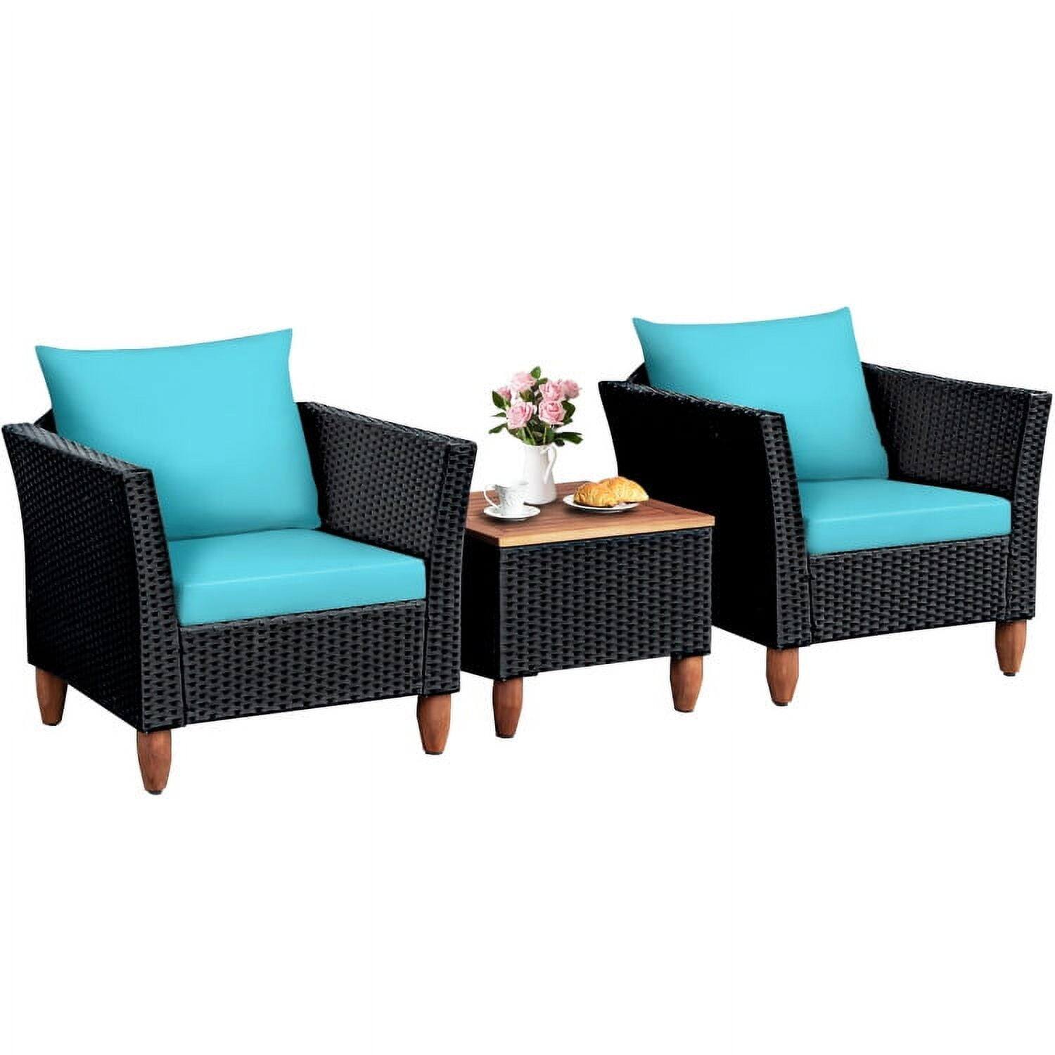 Alt View 5. Kadyn - 3 Pieces Outdoor Patio Rattan Furniture Set with Coffee Table and Cushions-Turquoise - Blue.