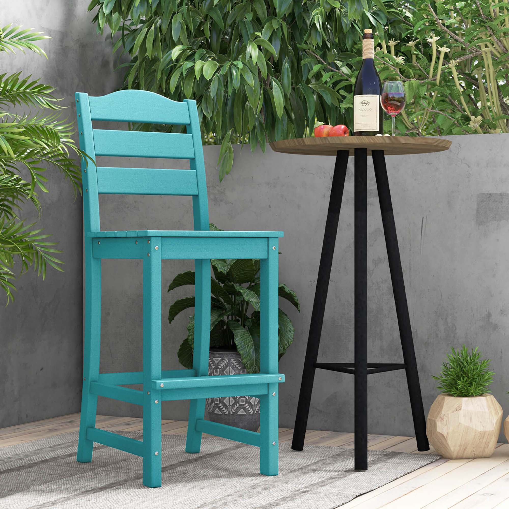 Alt View 3. Costway - Costway Outdoor HDPE Bar Stool Patio Tall Chair Backrest Footrest All Weather - Turquoise.