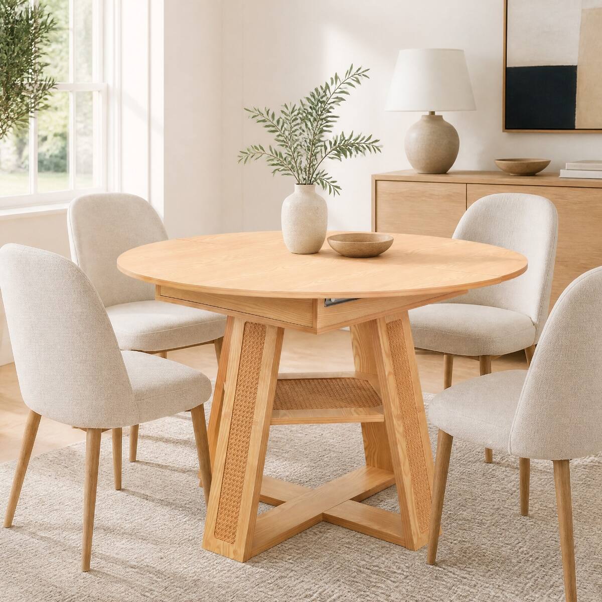 Loheer Extendable Round Dining Table, Round to Oval Tabletop for Four ...