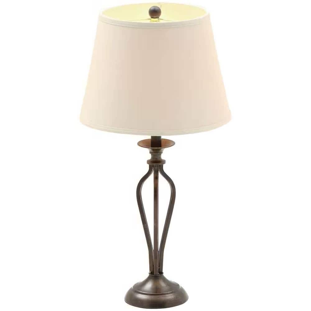 Hivvago - Traditional Bronze Metal Finish Table Lamp with Beige Linen Shade - Bronze, Beige