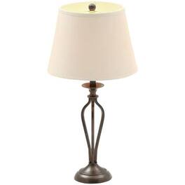 Hivvago - Traditional Bronze Metal Finish Table Lamp with Beige Linen Shade - Bronze, Beige