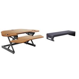 Rocelco - 46" Height Adjustable Corner Standing Desk Converter with Dual Monitor Stand BUNDLE - Brown