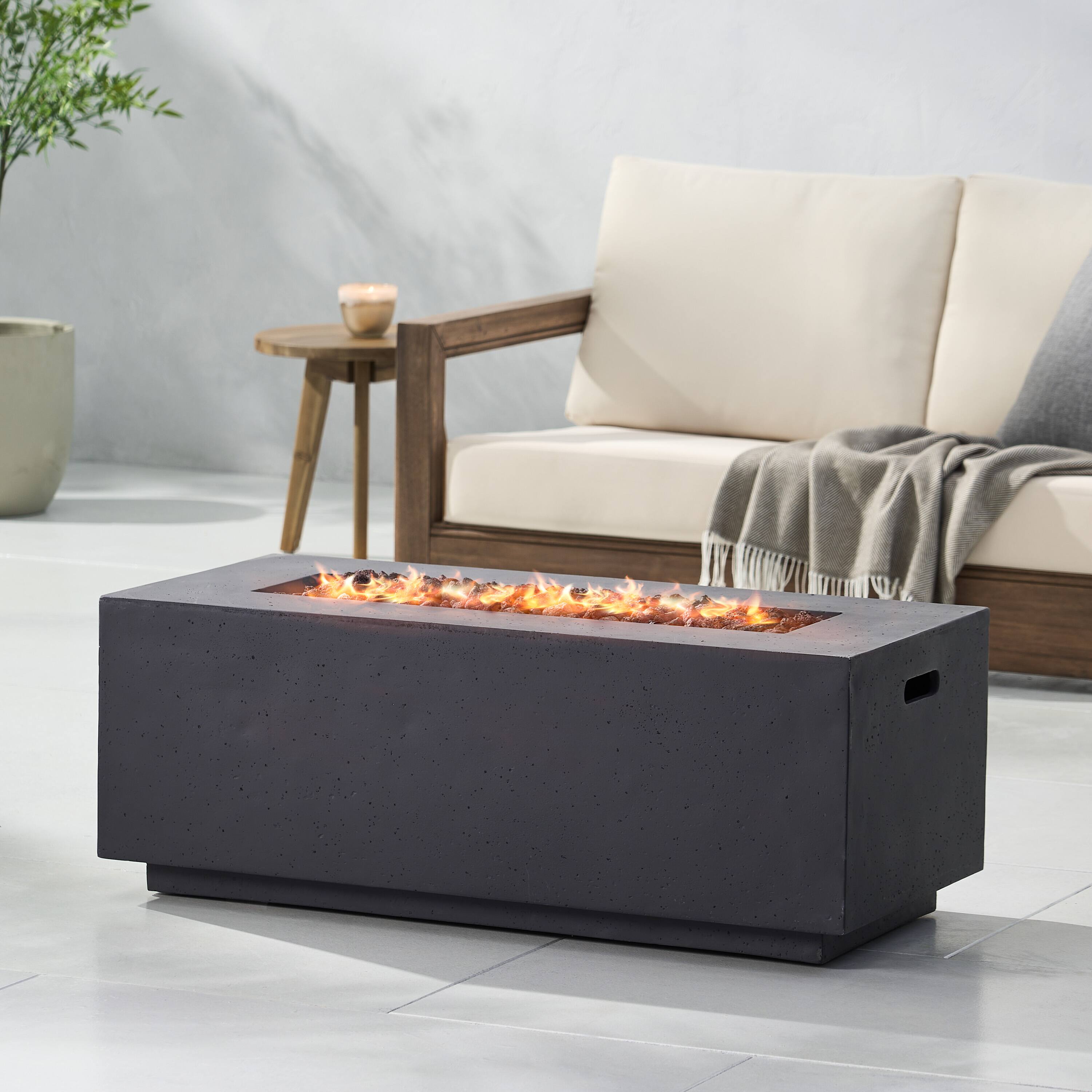 Front. APRILSOUL - 40 inch Outdoor 40000 BTU Rectangular MgO Concrete Propane Fire Pit Light Grey - DARK GREY.