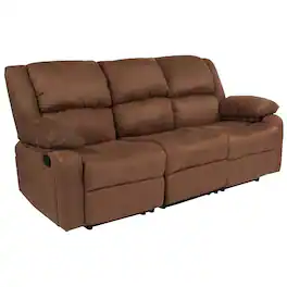 Emma + Oliver - Bustle Back LeatherSoft Sofa with Two Built-In Recliners - Chocolate Brown Microfiber