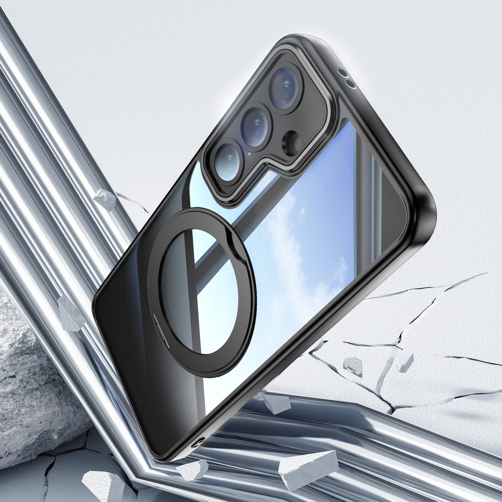 Alt View 2. Dteck - Magnetic Clear Case For Samsung Galaxy A17 5G, Shockproof Anti-Scratch 360° Ring Holder Stand PC+TPU Protection Cover - Black.