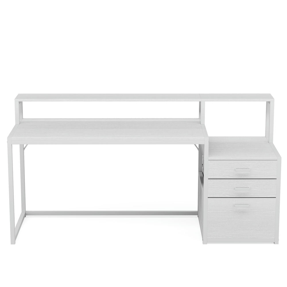 Left. Resenkos - Kadyn Study Writing Desk, Computer Desk,63" Computer Desk, Ergonomic Office Desk with Drawers & Monitor Stand,White - White.