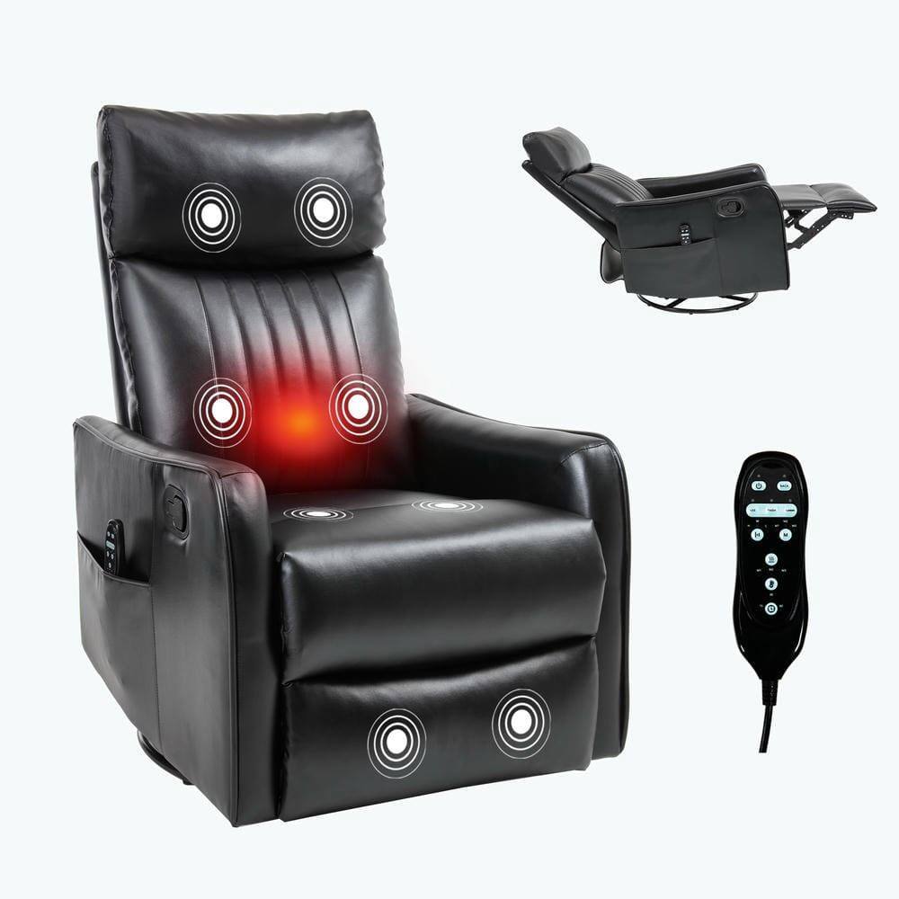 Alt View 1. Kadyn - Faux Leather Heat Massage Recliner Chair, 8 Vibration Modes & Lumbar Heat, Rocker Swivel, Black PU - Black.