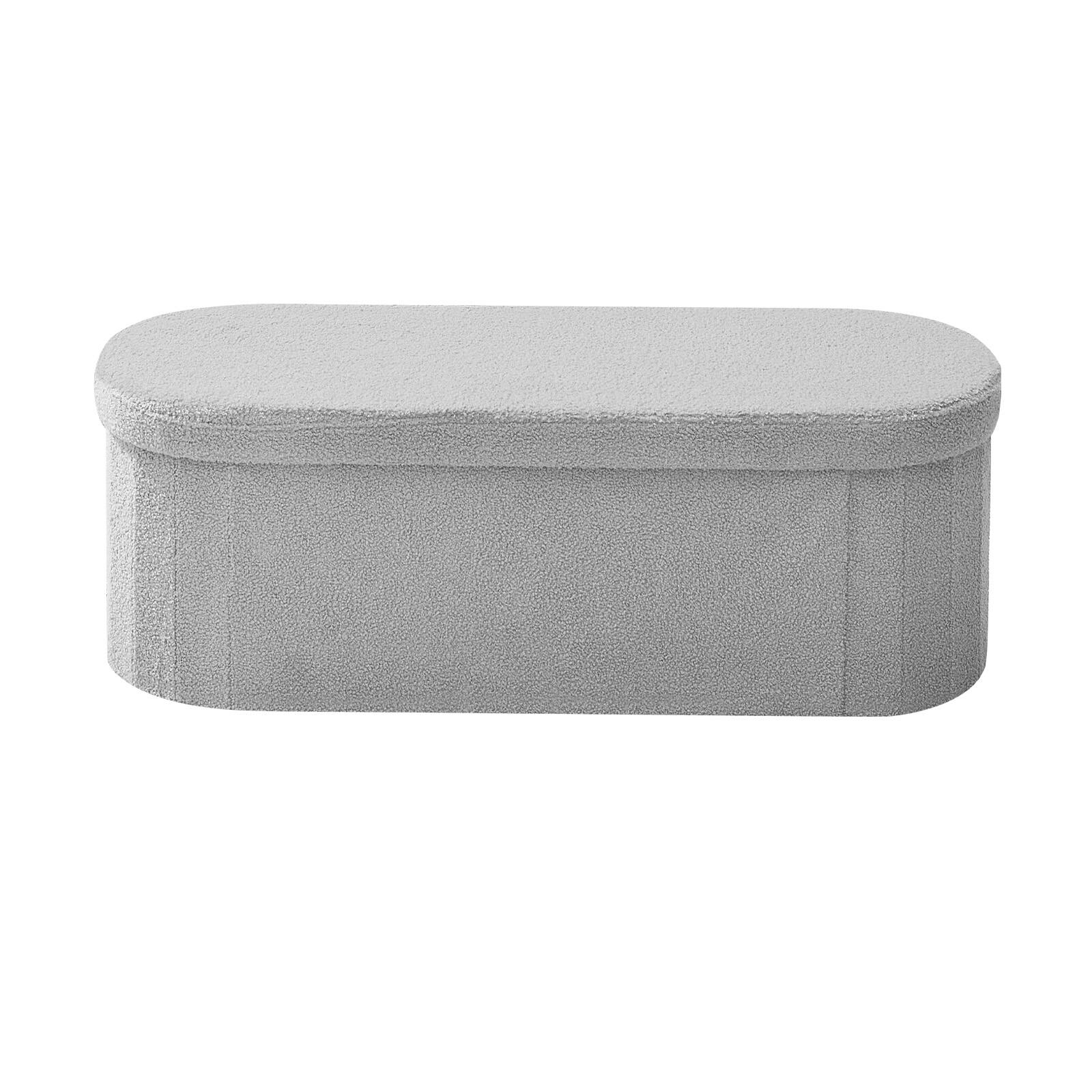 Alt View 5. VEVOR - Oval Storage Ottoman Bench, Foldable Teddy Fleece Upholstered Chest with Spacious Storage, Supports 660 lbs - Gray.