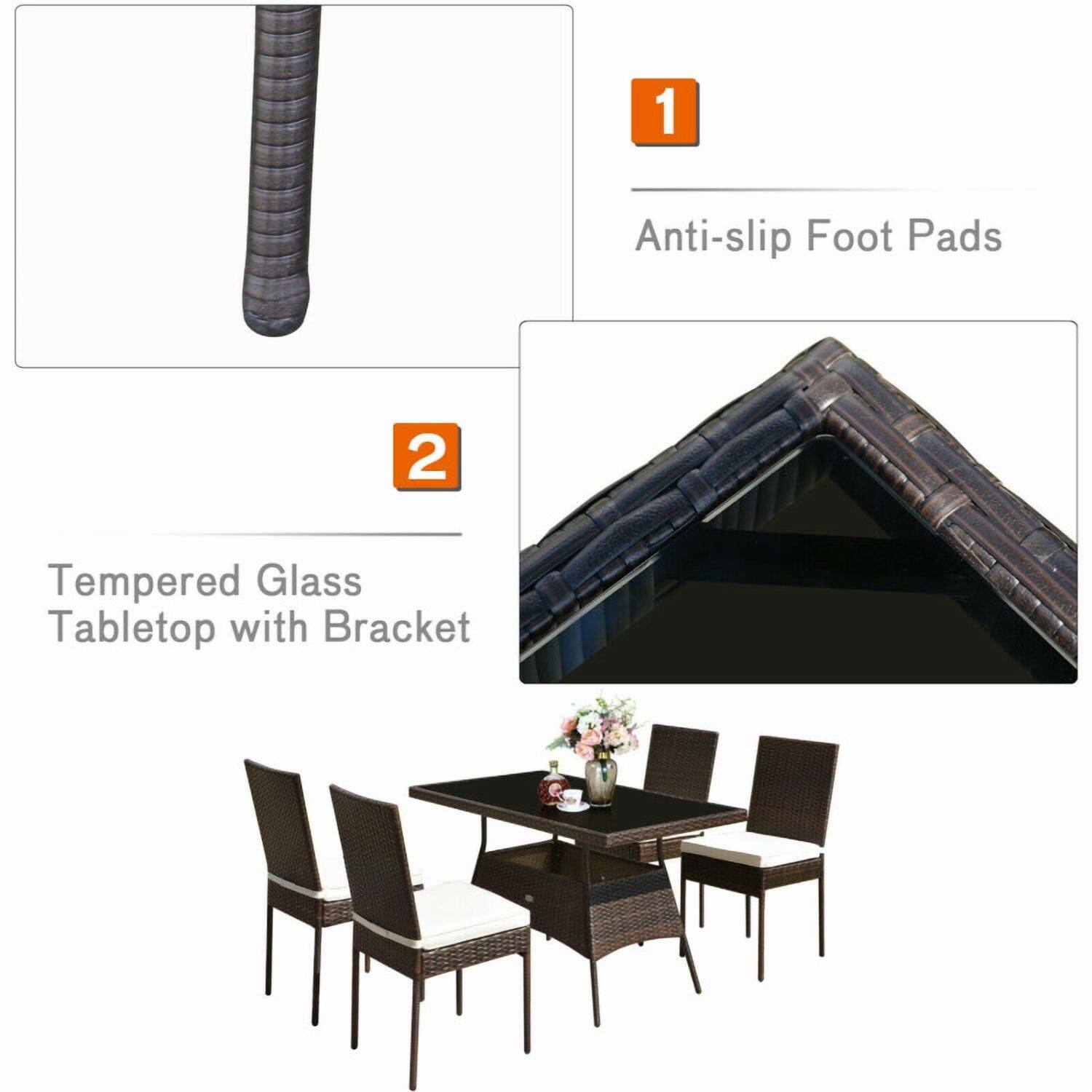 1. Anti-slip Foot Pads  
2. Tempered Glass Tabletop with Bracket