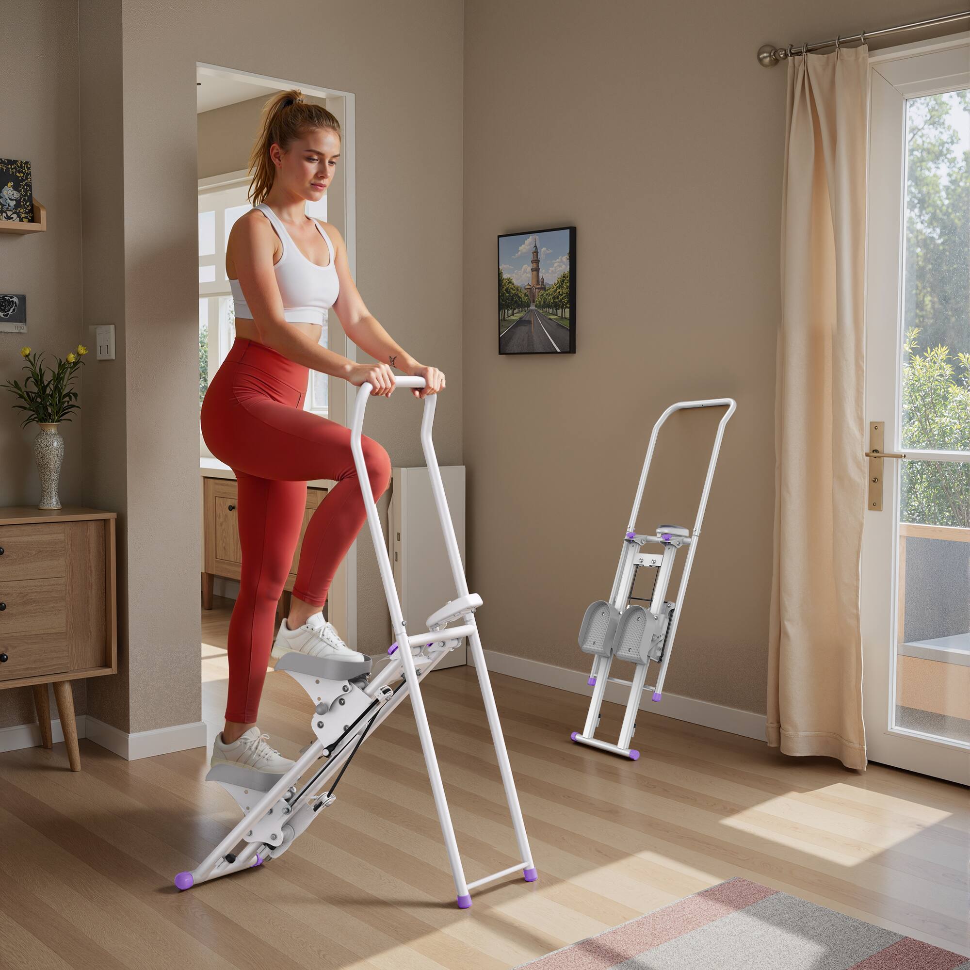 Alt View 1. MERACH - MERACH Vertical Climber Stair Stepper Machine Full Body Workout Home Gym Exercis Adjustable Handlebar & Pedals - white purple.