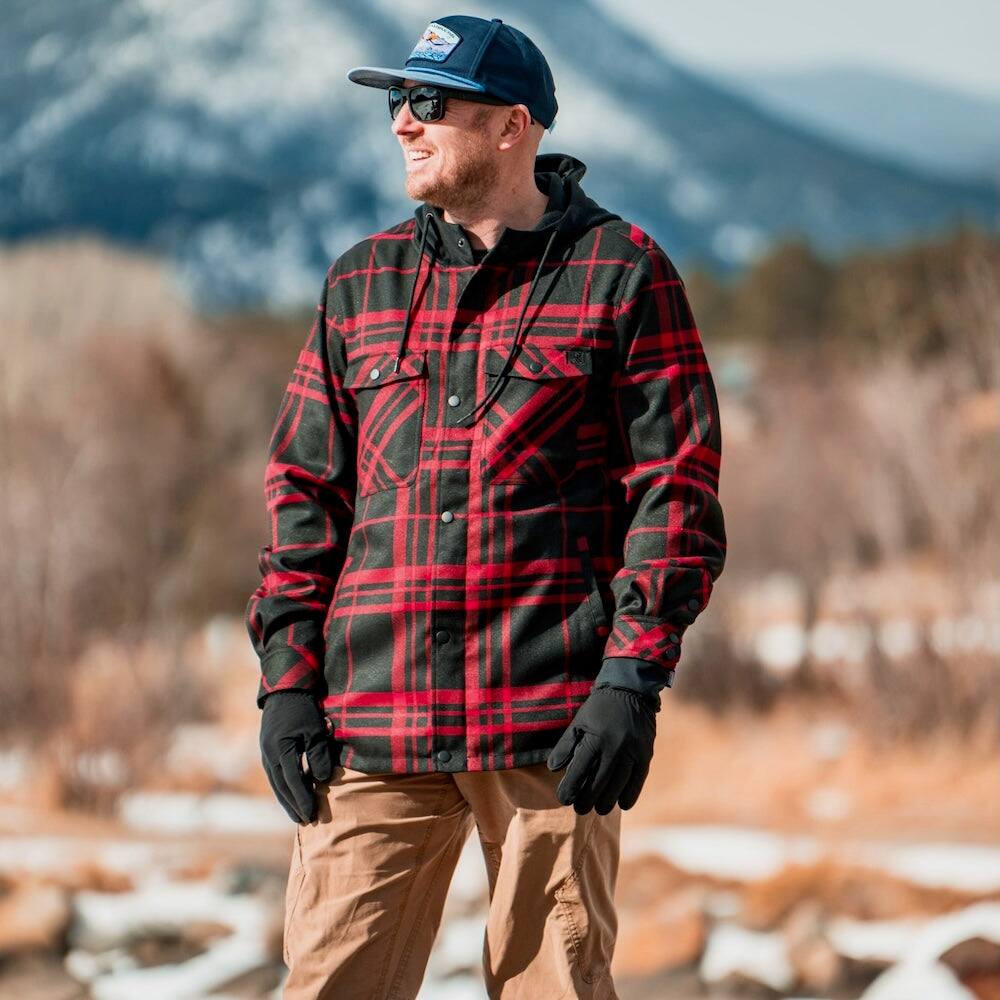 Alt View 5. Mobile Warming - Men's Flannel Heated Hoodie Jacket - Black/Red.