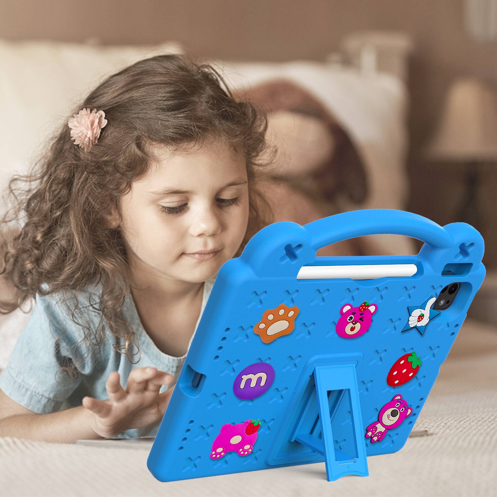 Alt View 4. Dteck - For iPad Air 11'' (M4)2026/(M3)/ (M2)& iPad Pro 11'' (M5)2025/(M4)2024 Cartoon Kid Case Kickstand Handle Grip Shockproof - Skyblue.