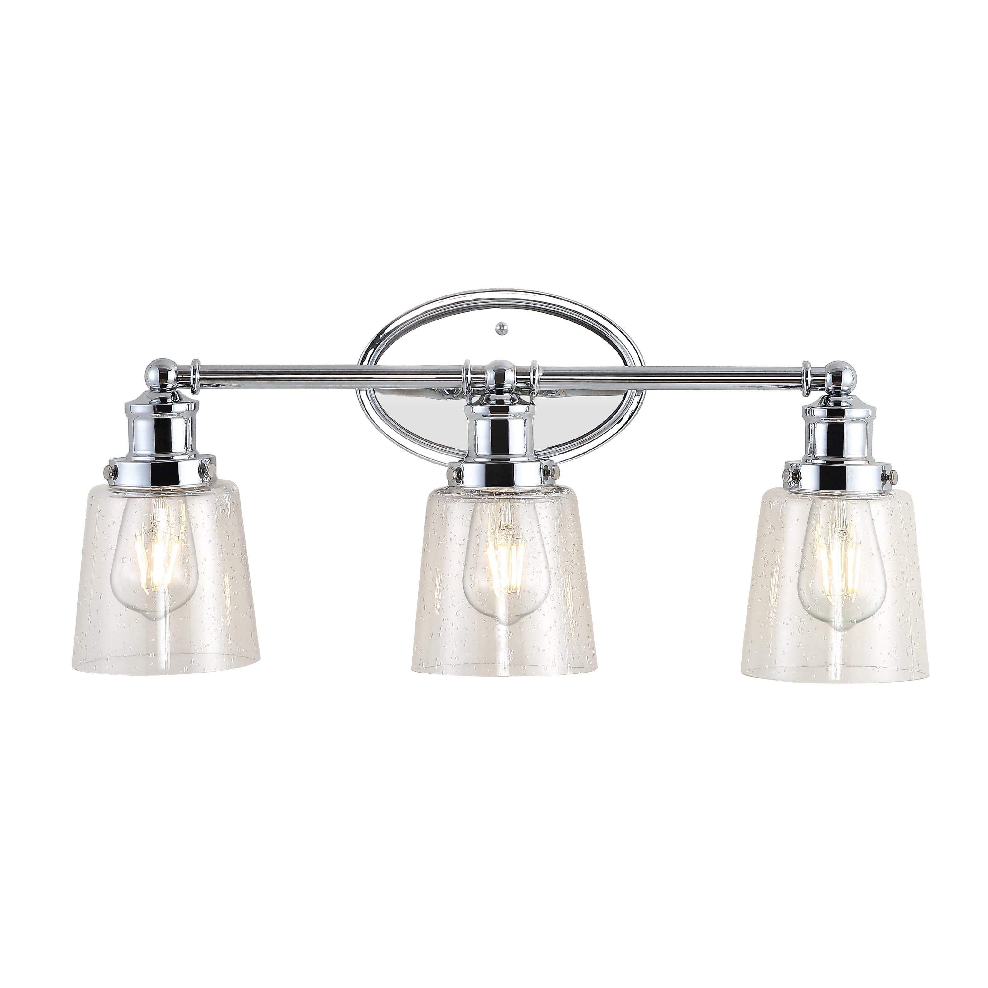 Jonathan Y - Beverly 22.5" 3-Light Iron/Seeded Glass Classic Cottage LED Vanity Light - Chrome