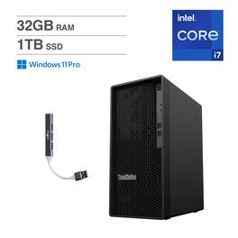 Lenovo - P360 Desktop (Intel i7-12700, 32GB DDR5, 1TB PCIe SSD, Intel UHD 770, Win 11 Pro) w/USB Hub - Black