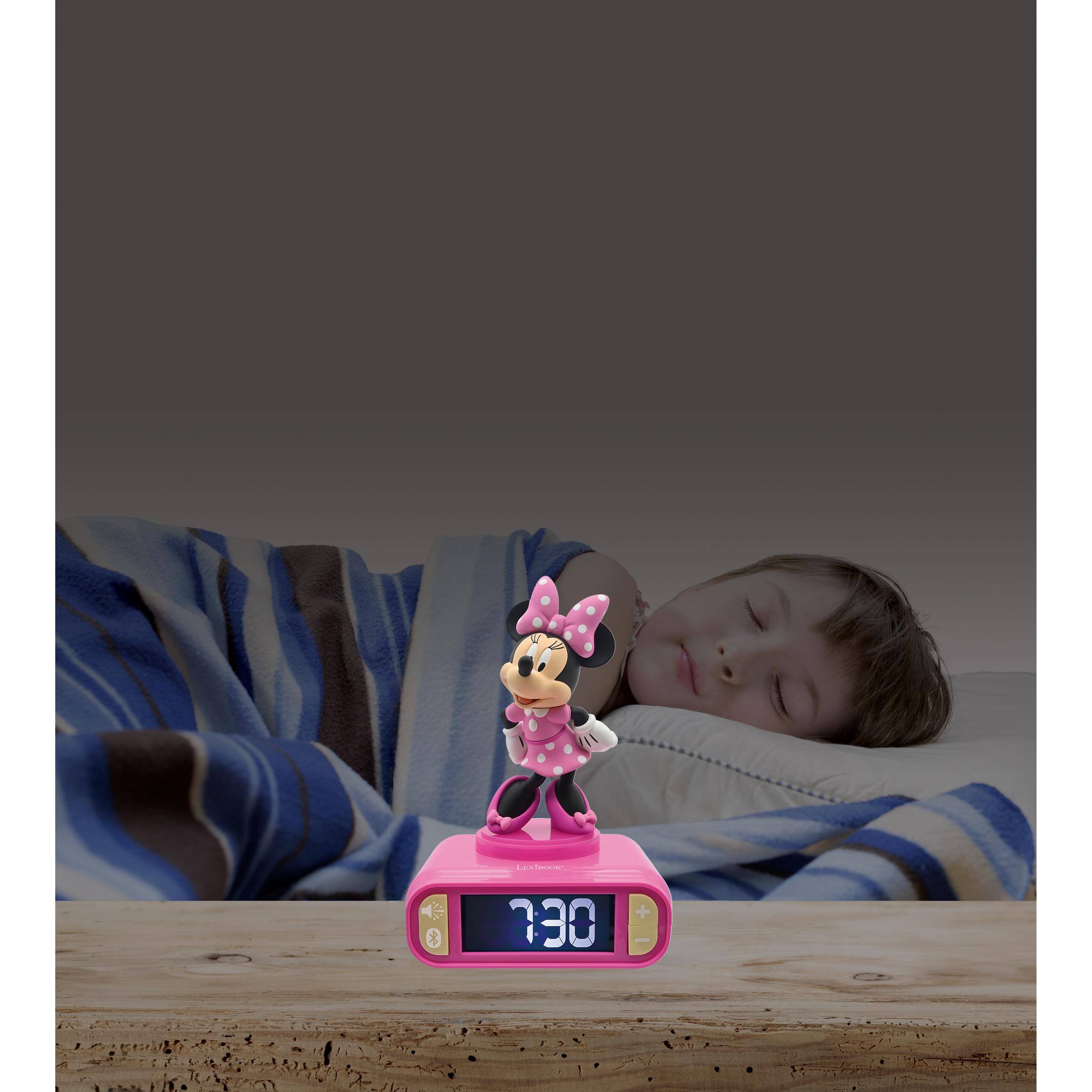Lexibook Disney Minnie, 3D Night Light Alarm Clock, Bluetooth