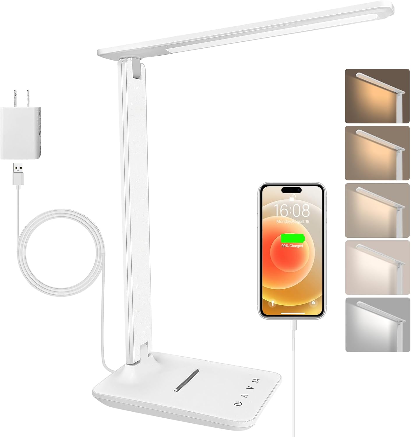 Stamp n Camp - shinelife LED Desk Lamp for Office Home Bright Desk Light with USB Charging Port Adjustable Dimmable Desk Lamps 5 - White