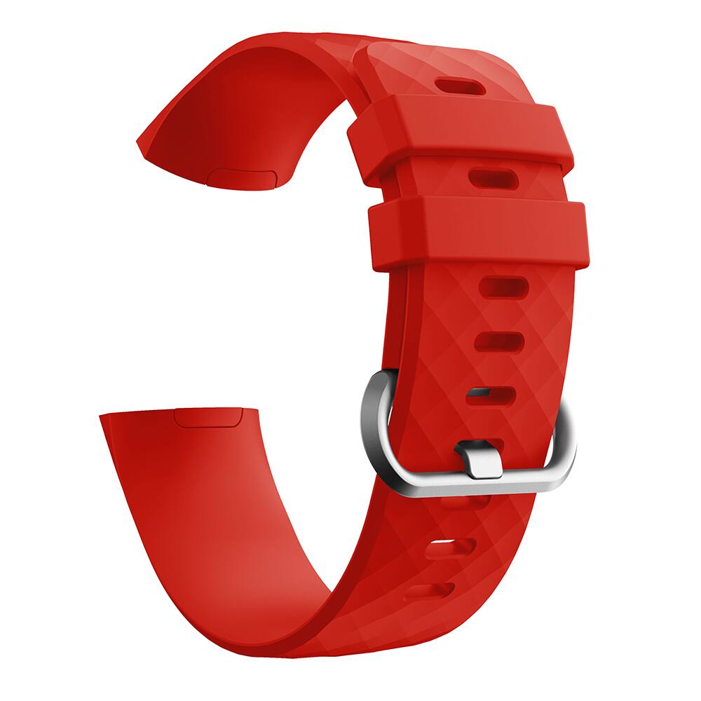 Left. StrapsCo - Active Band Silicone Rubber Watch Strap For Fitbit Charge 3 & Charge 4 (Medium-Long) - Red.