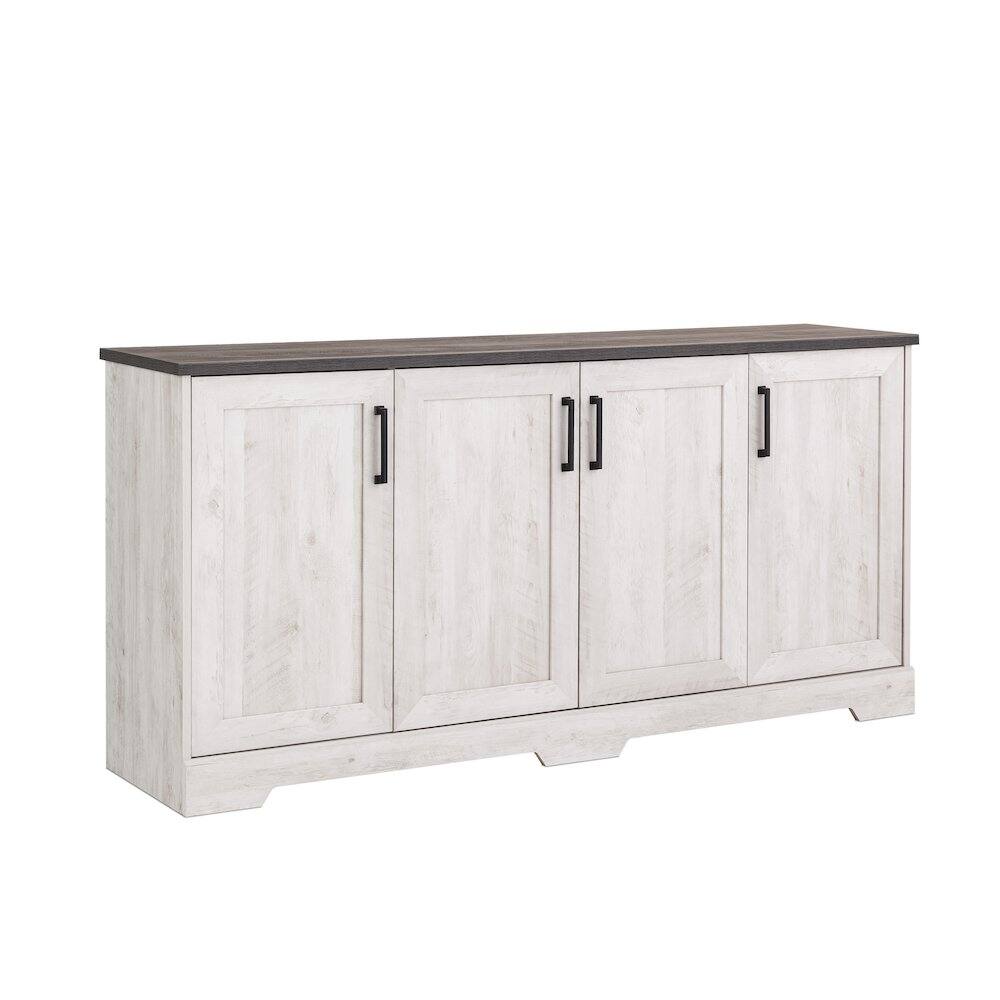 Front. Prepac - Rustic Ridge 4-Door Console Table Washed White Engineered Wood Sideboard - White.