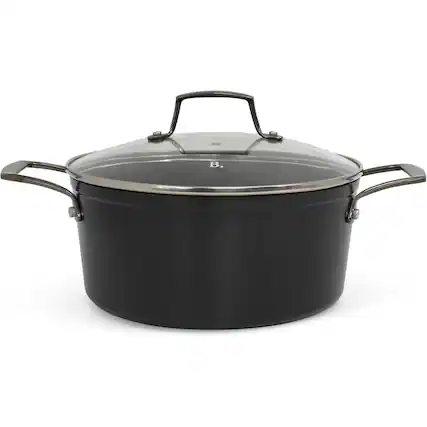 Front. BLU - Blu. Cookware 4.5QT Casserole Pot with Lid, Non-Toxic - Black.