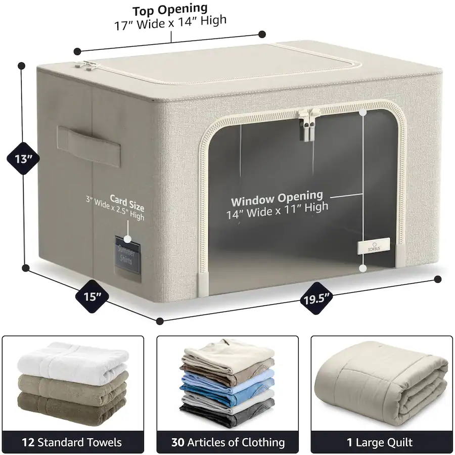 Box Collapsed Layout Sorbus 4 Pack Medium Foldable Storage Box, Large Window & Handles ...