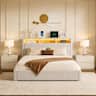 LUCKY ONE - Full Size Upholstered Bed Frame with Drawers,LED and USB Charging - Beige