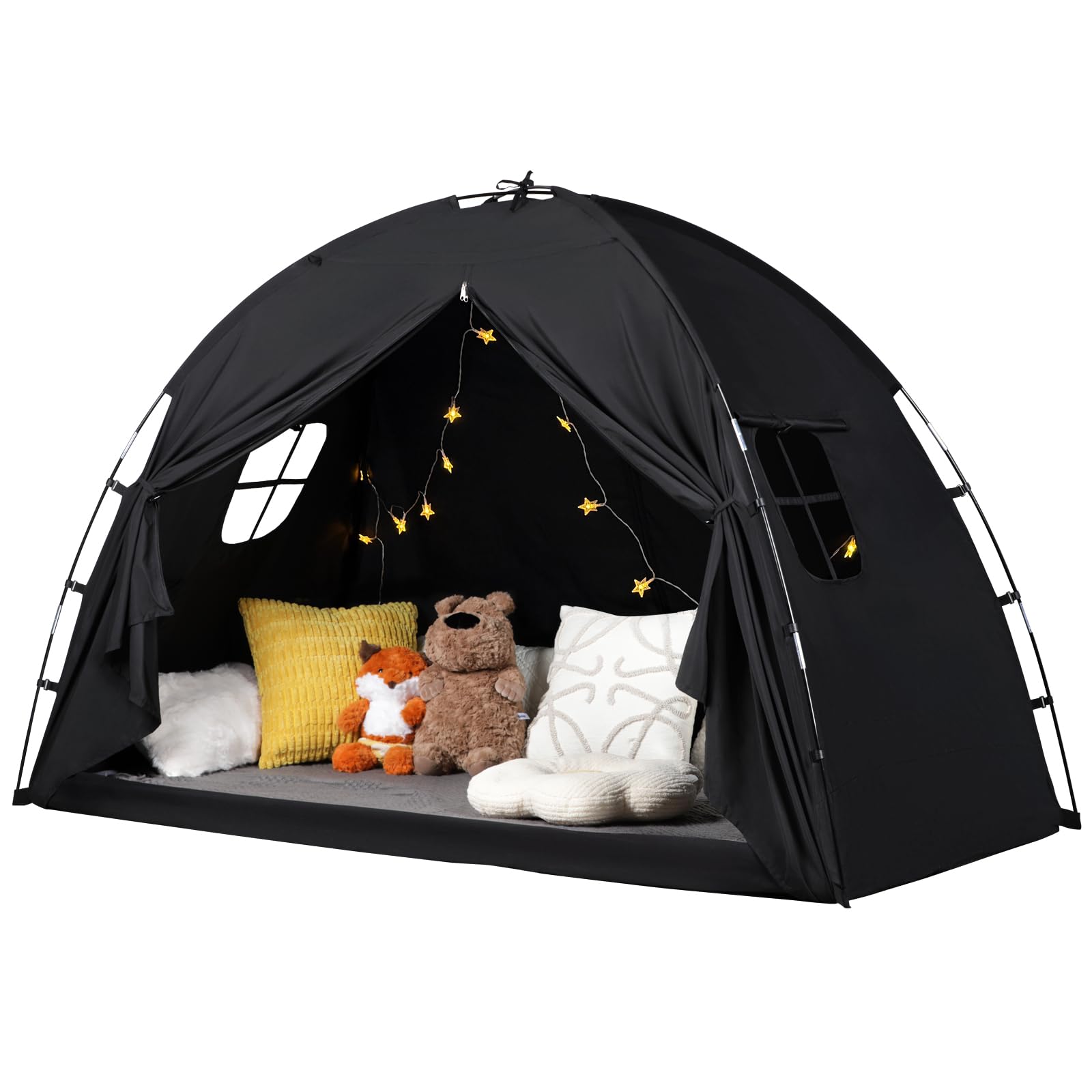 Front. Paradigms Interiors - Bed Tent Size - Sleeping Space With Blackout Design Breathable Portable Indoor Floor For Transition Cottage Dr - Black.