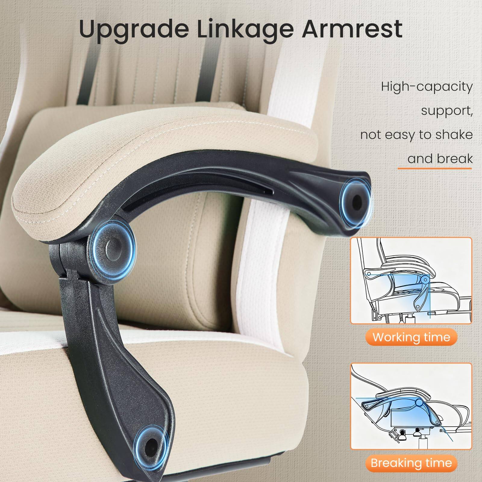 Upgrade Linkage Armrest

High-capacity support, not easy to shake and break

Working time

Breaking time