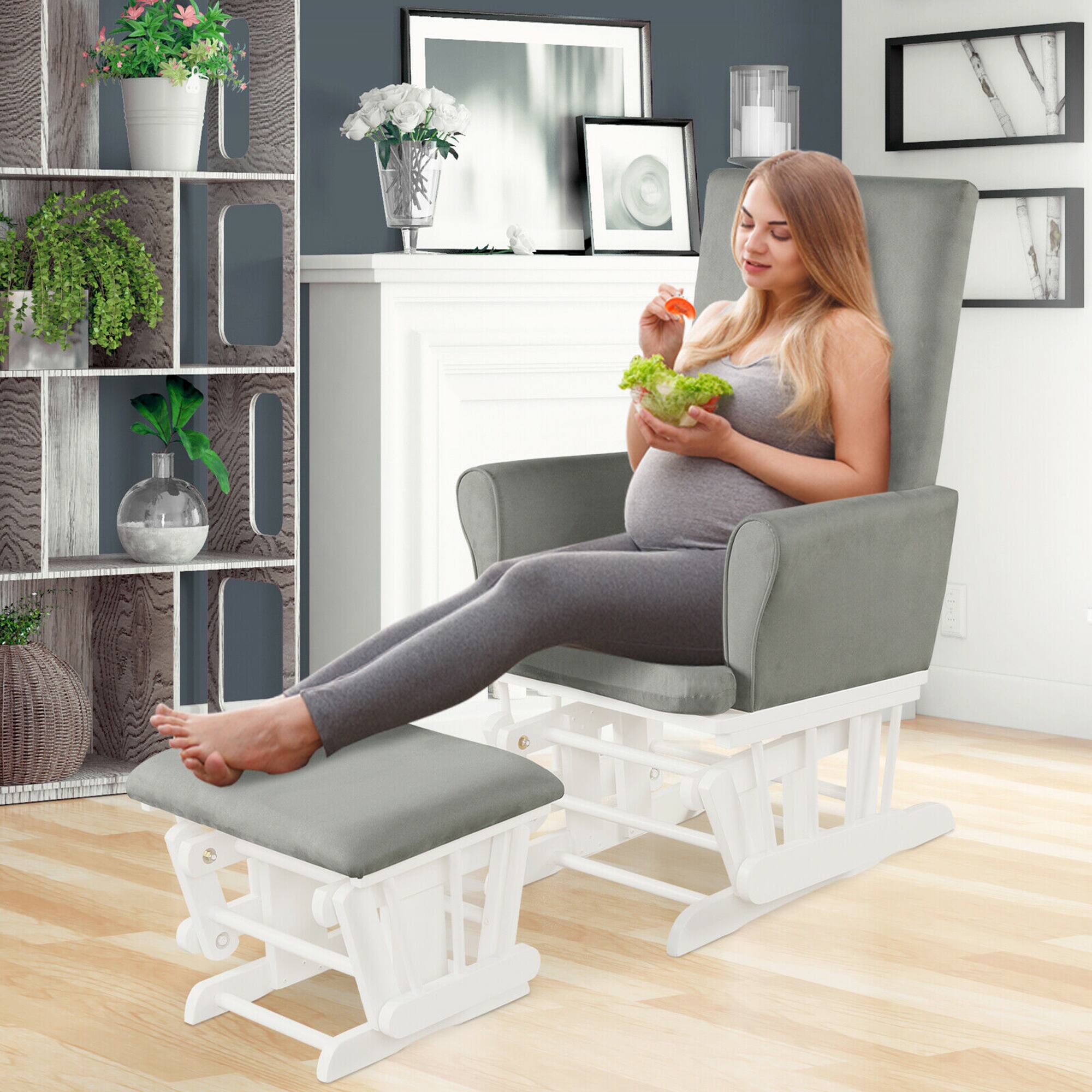Alt View 2. Gymax - Gymax Glider and Ottoman Cushion Set Wooden Baby Nursery Rocking Chair Grey - Grey.
