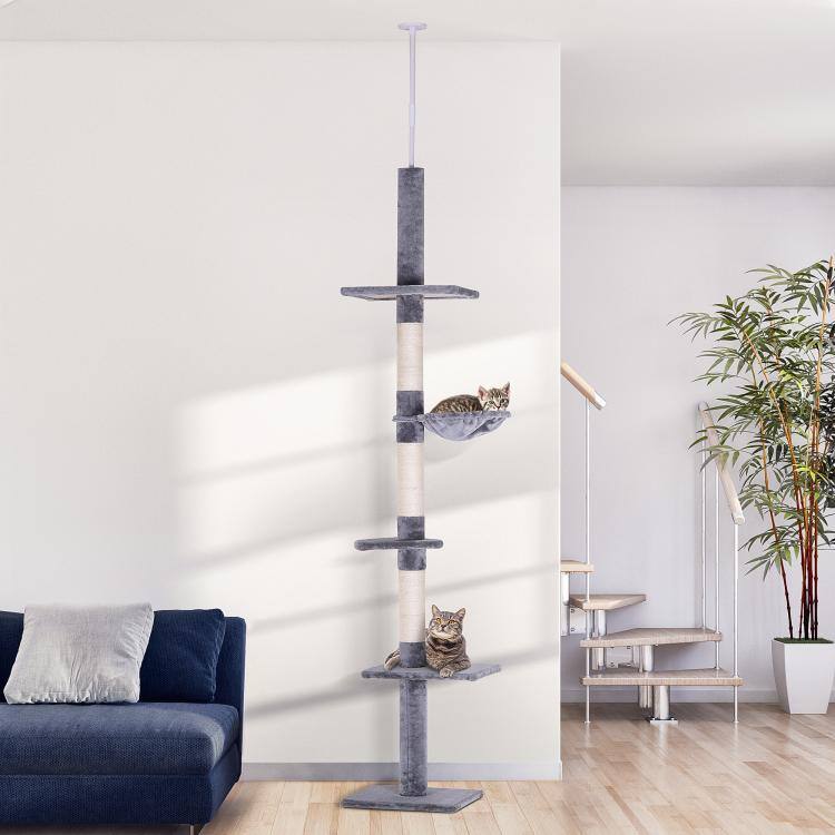 PULUZ 102 inch Adjustable Height Floor to Ceiling Cat Tree, 5 Level Cat ...