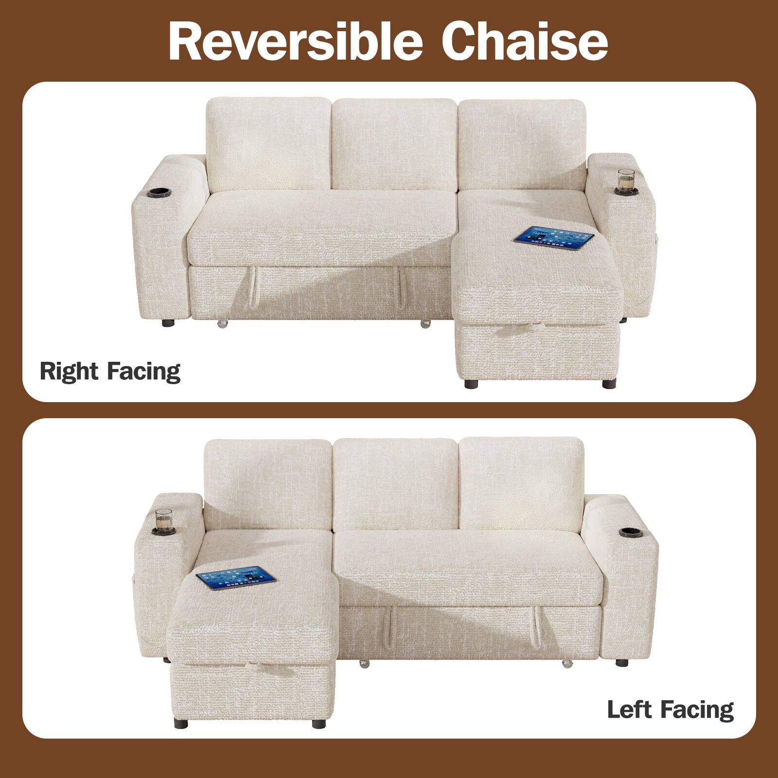 Back. Dyonery - Dyonery 85 "Modular sofa, adjustable backrest, with storage, tool-free assembly, Chenille Beige - Beige.