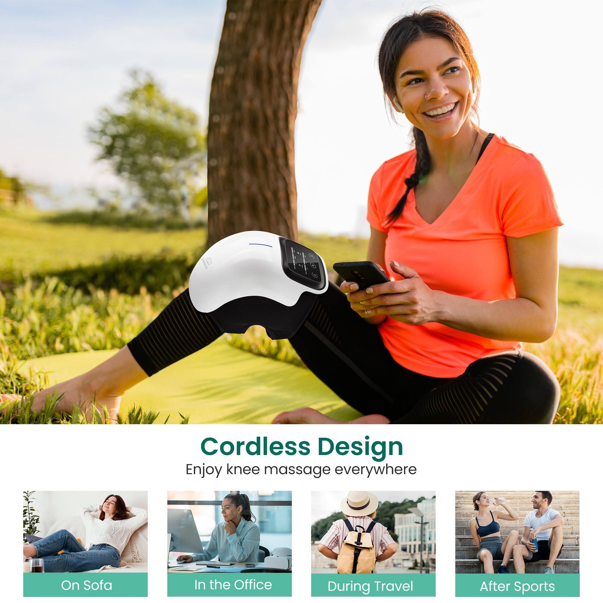 Cordless Design  
Enjoy knee massage everywhere  

On Sofa  
In the Office  
During Travel  
After Sports