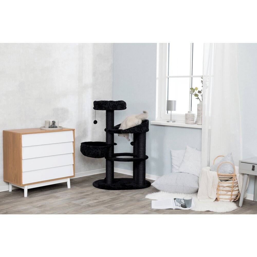 Angle. TRIXIE - Filippo 4-Level 45" Cat Tree, Sisal Scratching Post, Plush Condo-Hammock - Dark Gray.