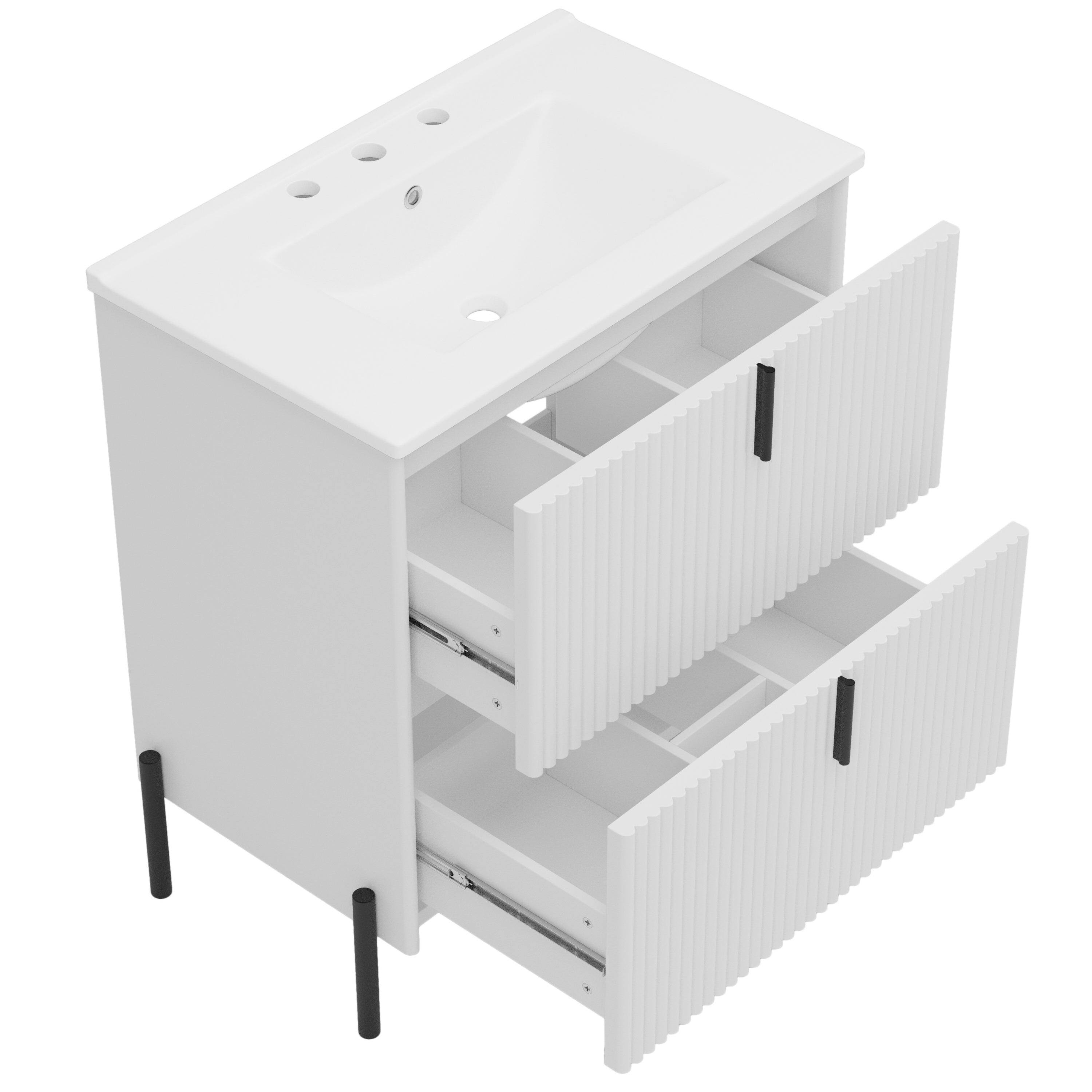 Alt View 9. Boyel Living - 30 Inch Bathroom Vanity with Ceramic Sink Vertical Pulls Full Extension Drawers Soft Close White - White.
