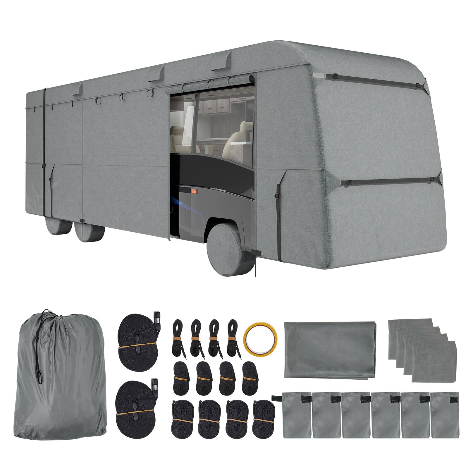 Front. VEVOR - Class C RV Cover, 29-32 ft Motorhome Cover, Oxford Fabric Motorhome RV Cover, Waterproof, Windproof and Rip-Stop - Grey.