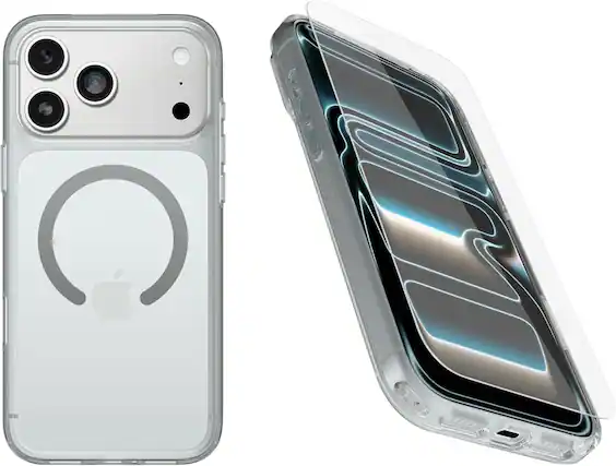 Front. OtterBox - OtterBox iPhone 17 Pro Max (Only) Bundle: Symmetry Series+ Case & Screen Protector - Snaps to MagSafe - Ultra-Sleek - Clear.