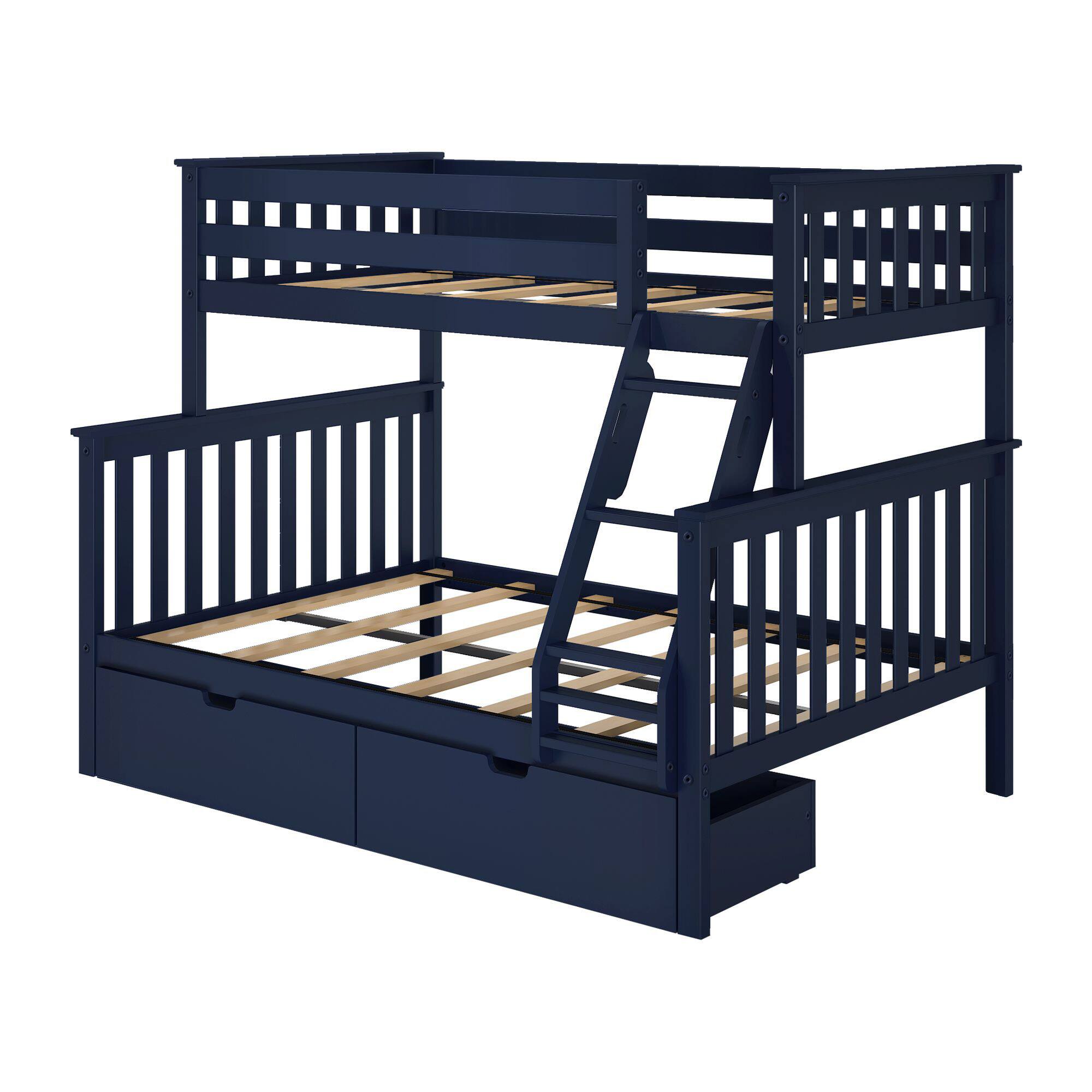 Alt View 2. Plank+Beam - Classic Twin over Full Bunk Bed Bed + Underbed Storage, Blue - Blue.