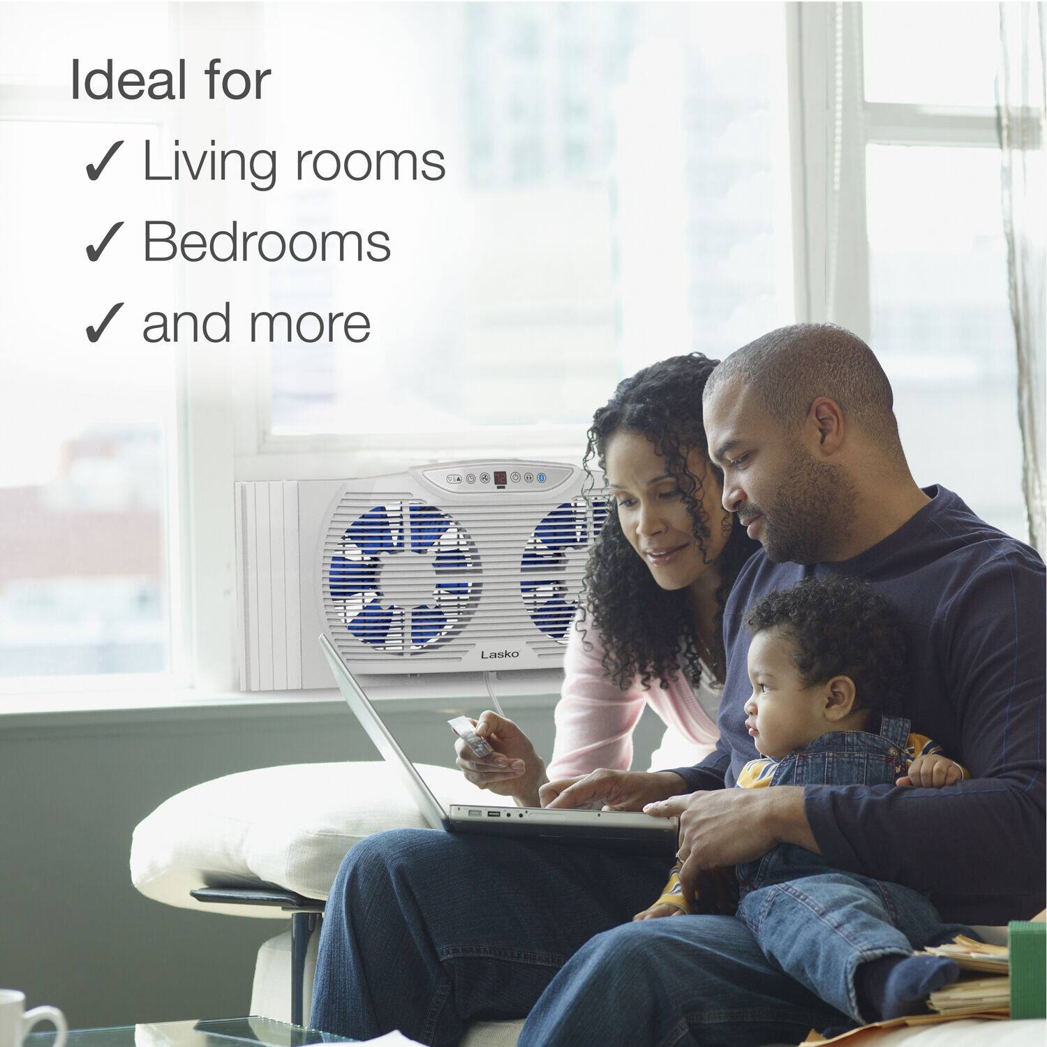 Alt View 13. Lasko - Electrically Reversible Twin Window Fan with Bluetooth - White.