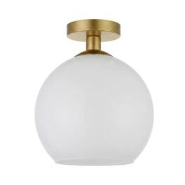 Living District - Baxter 1 Light Brass Flush Mount With Frosted White Glass - Brass And Frosted White