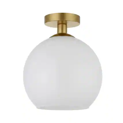 Front. Living District - Baxter 1 Light Brass Flush Mount With Frosted White Glass - Brass And Frosted White.