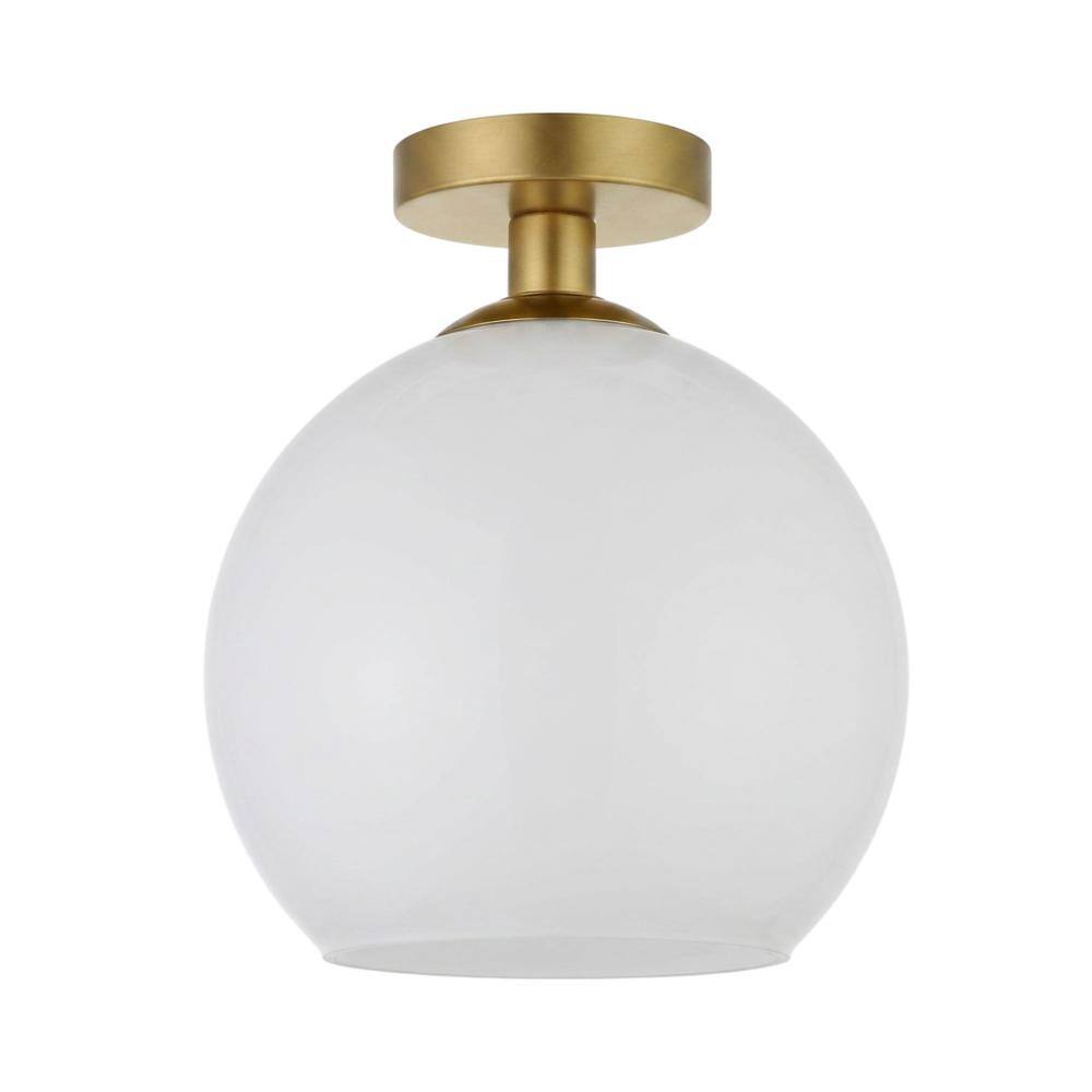 Front. Living District - Baxter 1 Light Brass Flush Mount With Frosted White Glass - Brass And Frosted White.