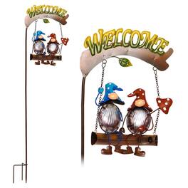 G128 - Gnome Solar Garden Stake with Welcome Sign — Outdoor Yard Light for Lawn Patio Pathway - multicolor