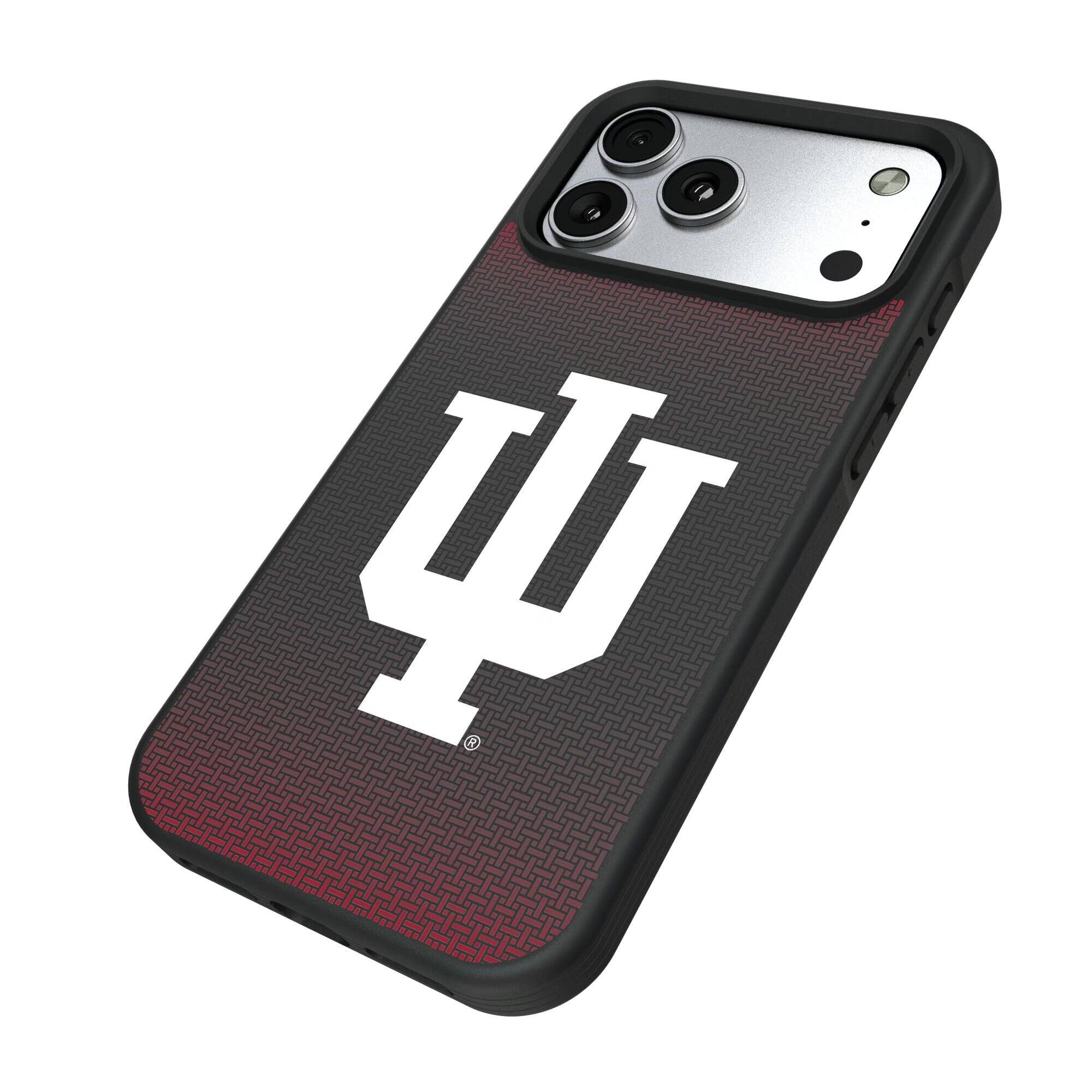 Alt View 1. Keyscaper - Indiana Hoosiers Linen Logo iPhone Bump Case - 13 Pro Max - Black.