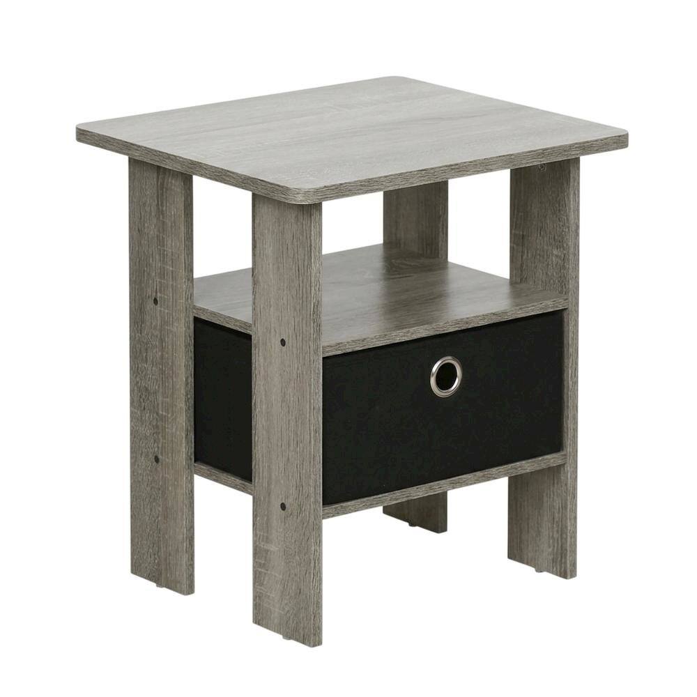 Front. FurniFact - Grey night stand with storage bin drawer - French Oak Grey.