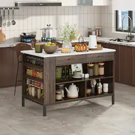 Famapy - Kitchen Island Storage Cabinet: Smart Organization for Modern Kitchens - Brown & White