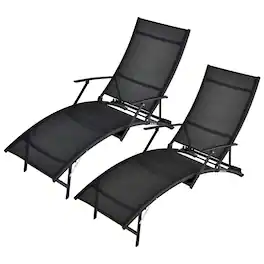 Gymax - Set of 2 Foldable Patio Chaise Lounge w/ 5-level Backrest Outdoor Recliner Chair - Black