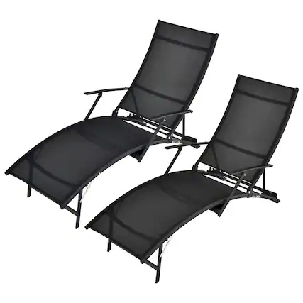Front. Gymax - Gymax Set of 2 Foldable Patio Chaise Lounge w/ 5-level Backrest Outdoor Recliner Chair - Black.