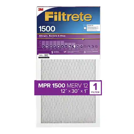 3M Filtrete 1500 Allergen, Bacteria & Virus
MPR 1500 MERV 12
12" x 30" x 1" FILTER
3 MONTHS