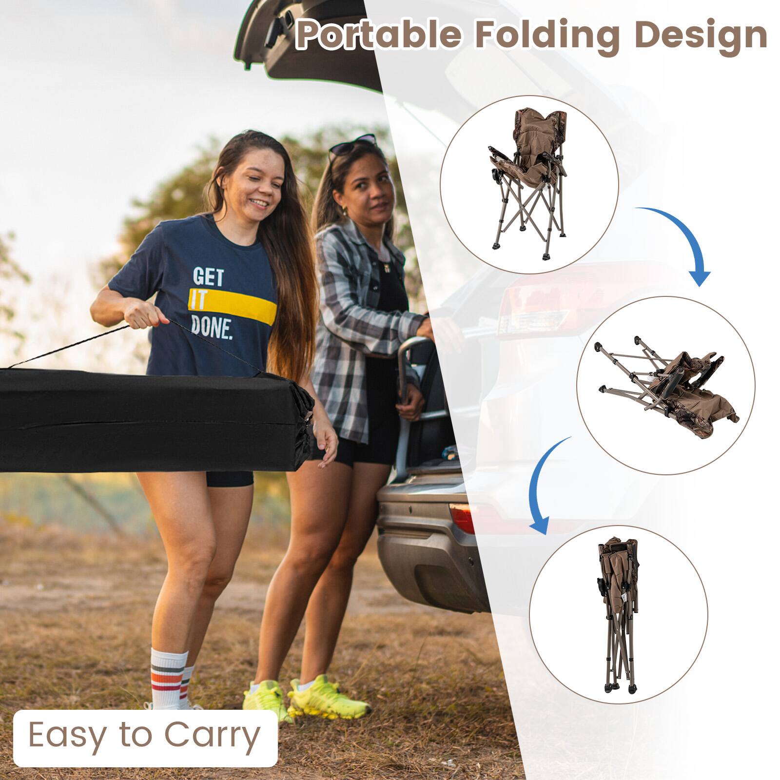 Gymax Portable Folding Arm Chair Heavy Duty 400 lbs with Cup