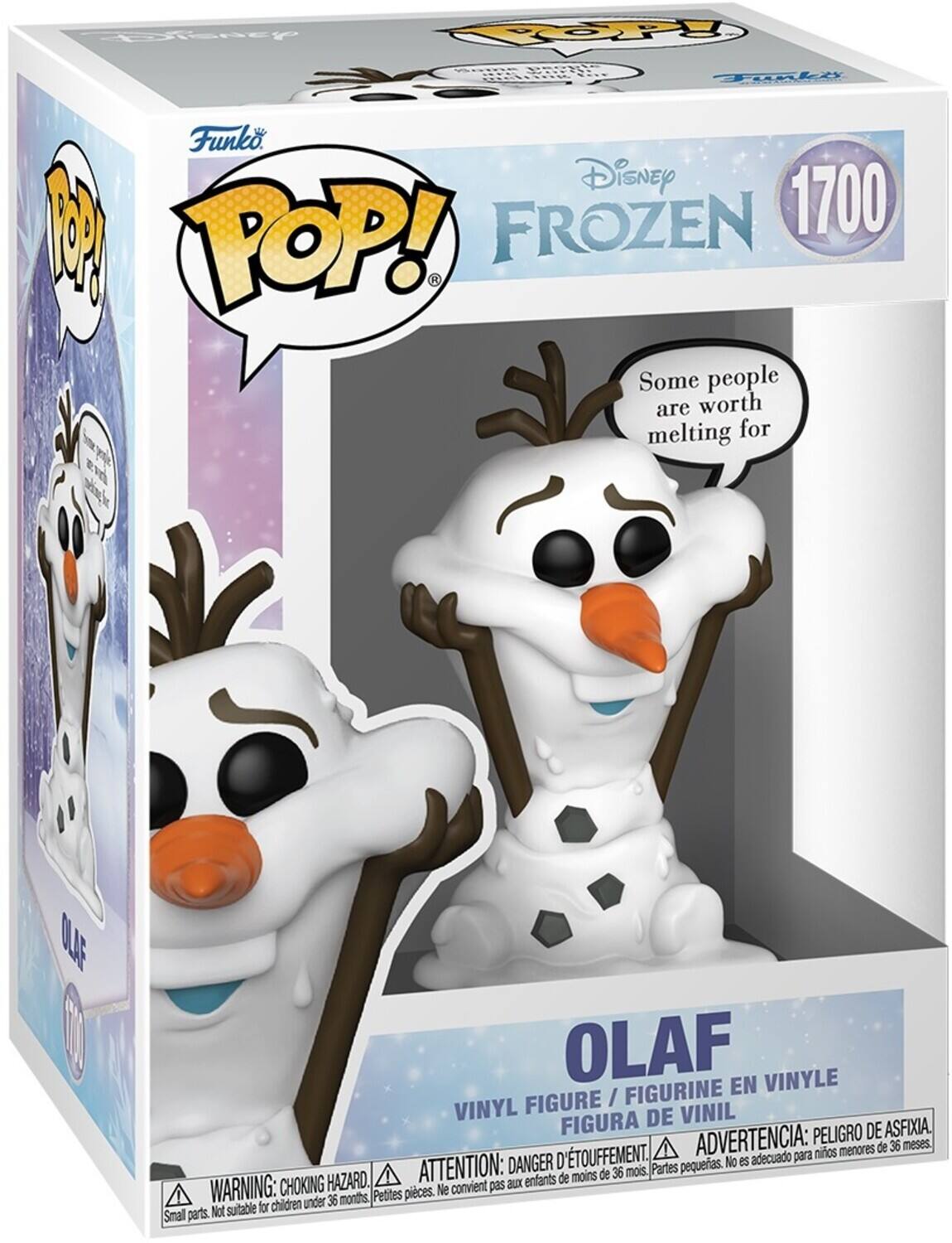 Sure, here is the corrected and grouped text from the image:

---

**Funko POP!**

**Disney FROZEN**

**1700**

**Some people are worth melting for**

**OLAF**

**VINYL FIGURE / FIGURINE EN VINYLE / FIGURA DE VINIL**

**WARNING: CHOKING HAZARD. Small parts. Not suitable for children under 36 months.**

**ADVERTENCIA: PEIGRO DE ASFIXIA. D'ETOUFFEMENT. ADVERTENCIA: PEIGRO DE ASFIXIA. D'ETOUFFEMENT. ADVERTENCIA: PEIGRO DE ASFIXIA. D'ETOUFFEMENT. ADVERTENCIA: PEIGRO DE ASFIXIA. D'ETOUFFEMENT. ADVERTENCIA: PEIGRO DE ASFIXIA. D'ETOUFFEMENT. ADVERTENCIA: PEIGRO DE ASFIXIA. D'ETOUFFEMENT. ADVERTENCIA: PEIGRO DE ASFIXIA. D'ETOUFFEMENT. ADVERTENCIA: PEIGRO DE ASFIXIA. D'ETOUFFEMENT. ADVERTENCIA: PEIGRO DE ASFIXIA. D