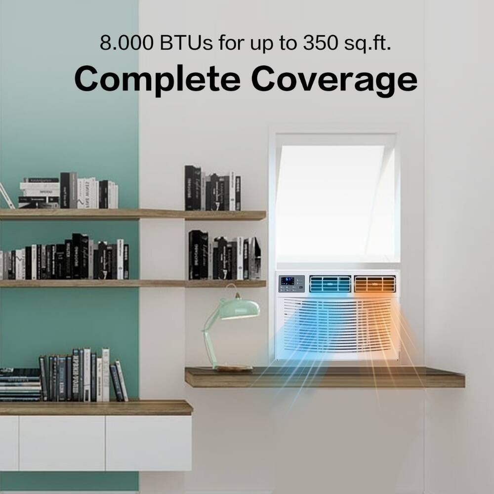 8,000 BTUs for up to 350 sq.ft.  
Complete Coverage